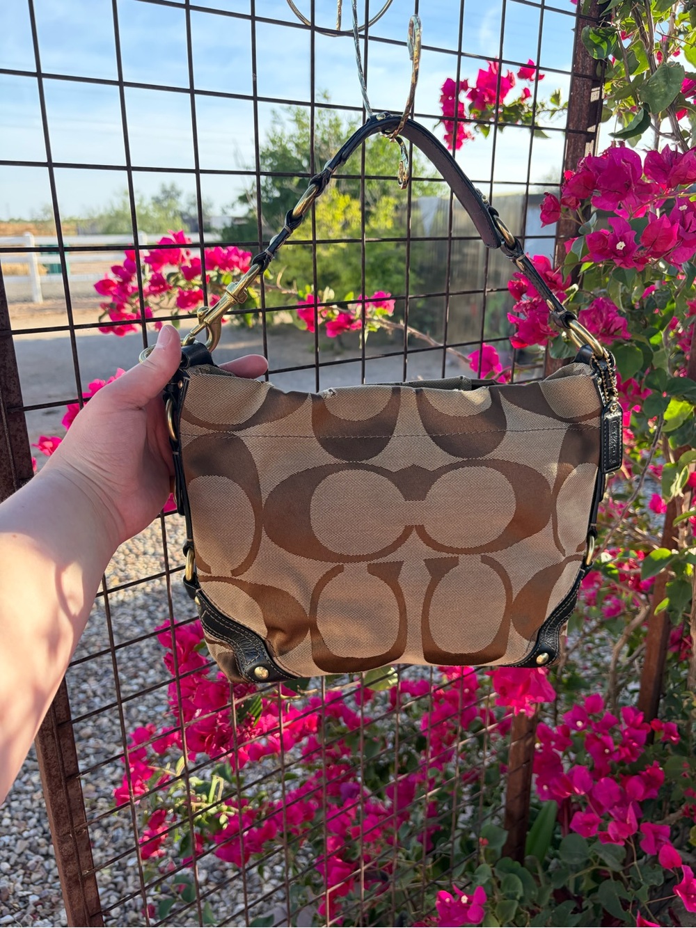 Coach Carly Brown Signature Canvas Shoulder Bag